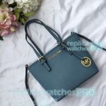 Michael Kors YKK Zipper Cyan Genuine Leather Copy Mini Shopping Bag